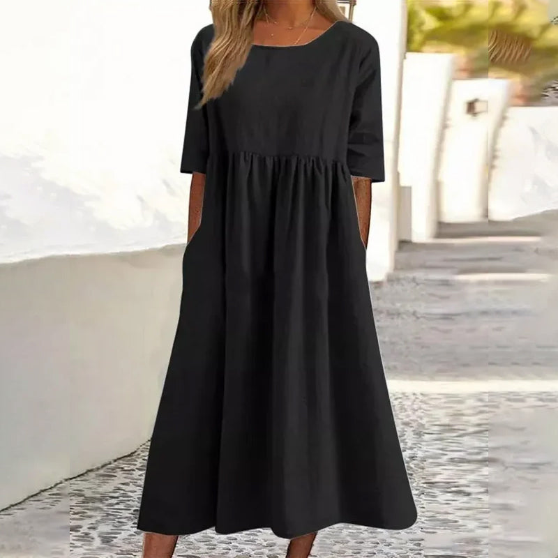 Saskia™ Damen Baumwollkleid mit Rundhalsausschnitt