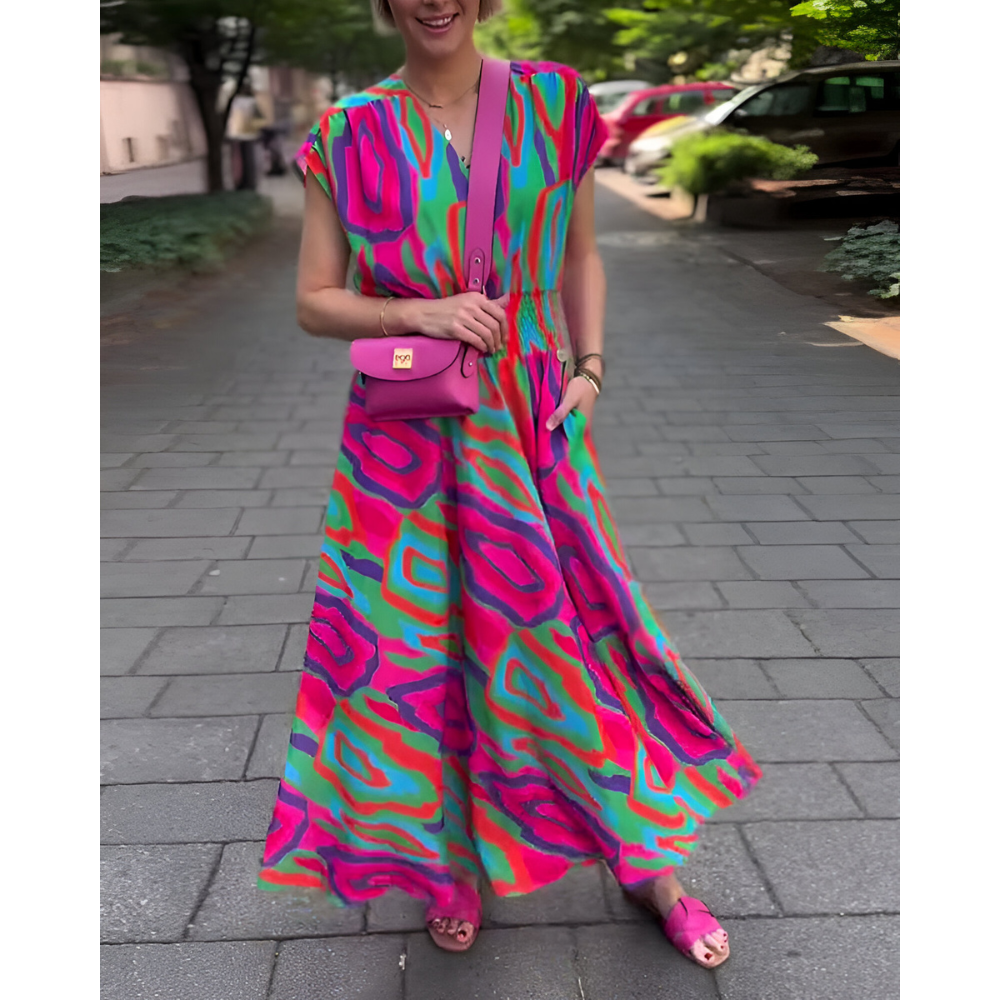 Gertude™ Vibrant Print Langes Kleid